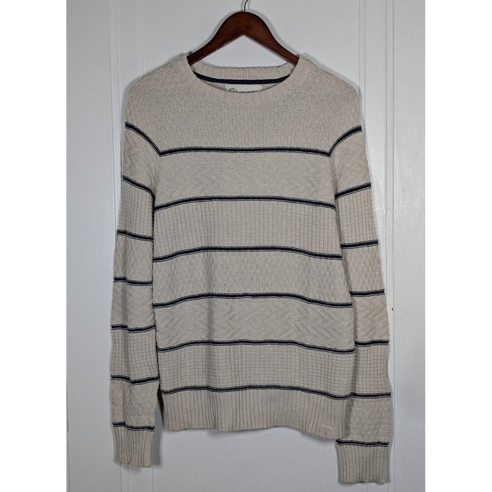 Fat Face Men's Small Pullover Cable Knit Striped Sweater Cotton Chunky Striped